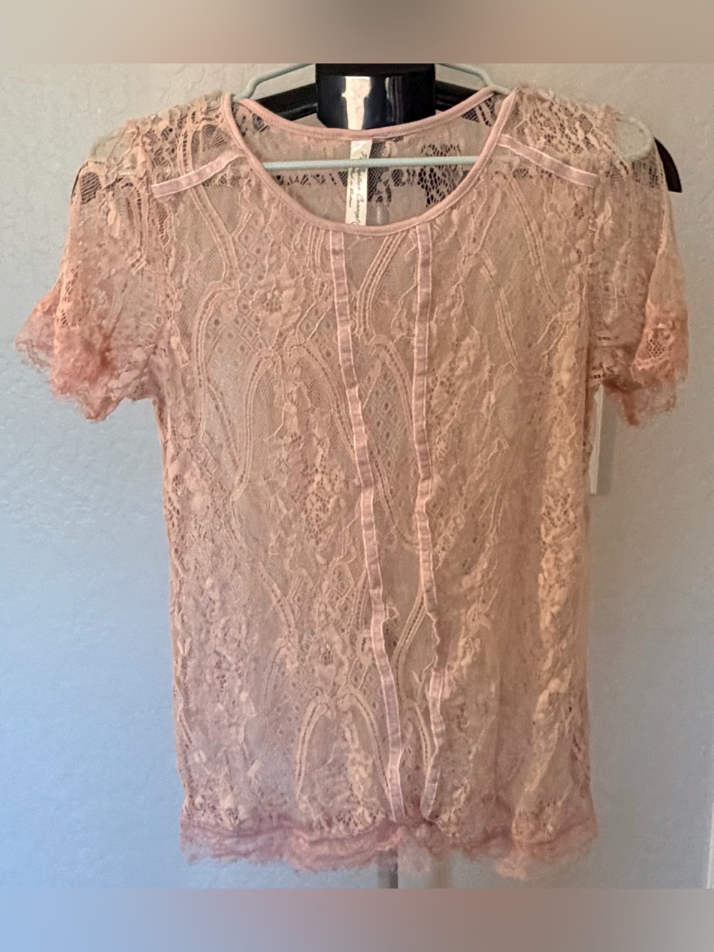 PerSeption Concept Blush Pink Lace Short Sleeve Top